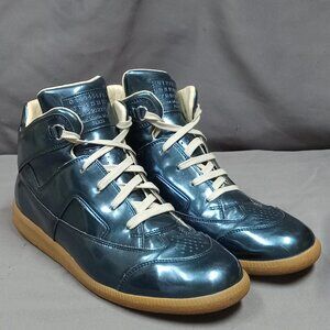 EUC Maison Martin Margiela GAT Shiny Teal Leather Hi-Top Gum Sole SNEAKERS EU 46